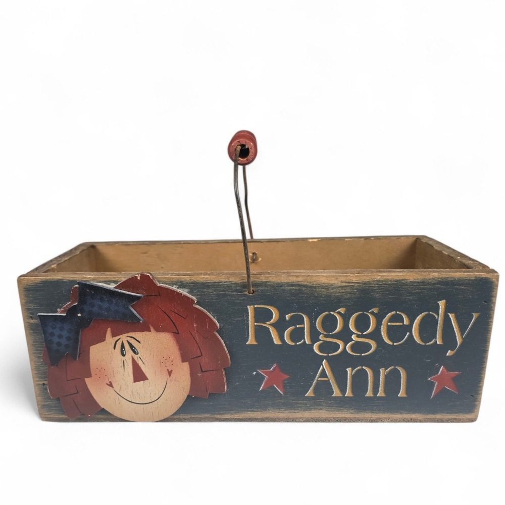 Raggedy Ann Doll Hand Painted Basket Vintage‎